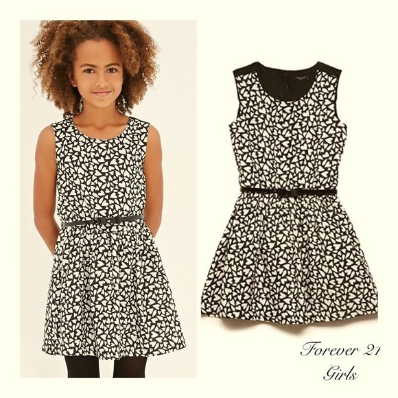 Forever 21 Girls Heart Print Fit & Flare Dress - Picture 1 of 8